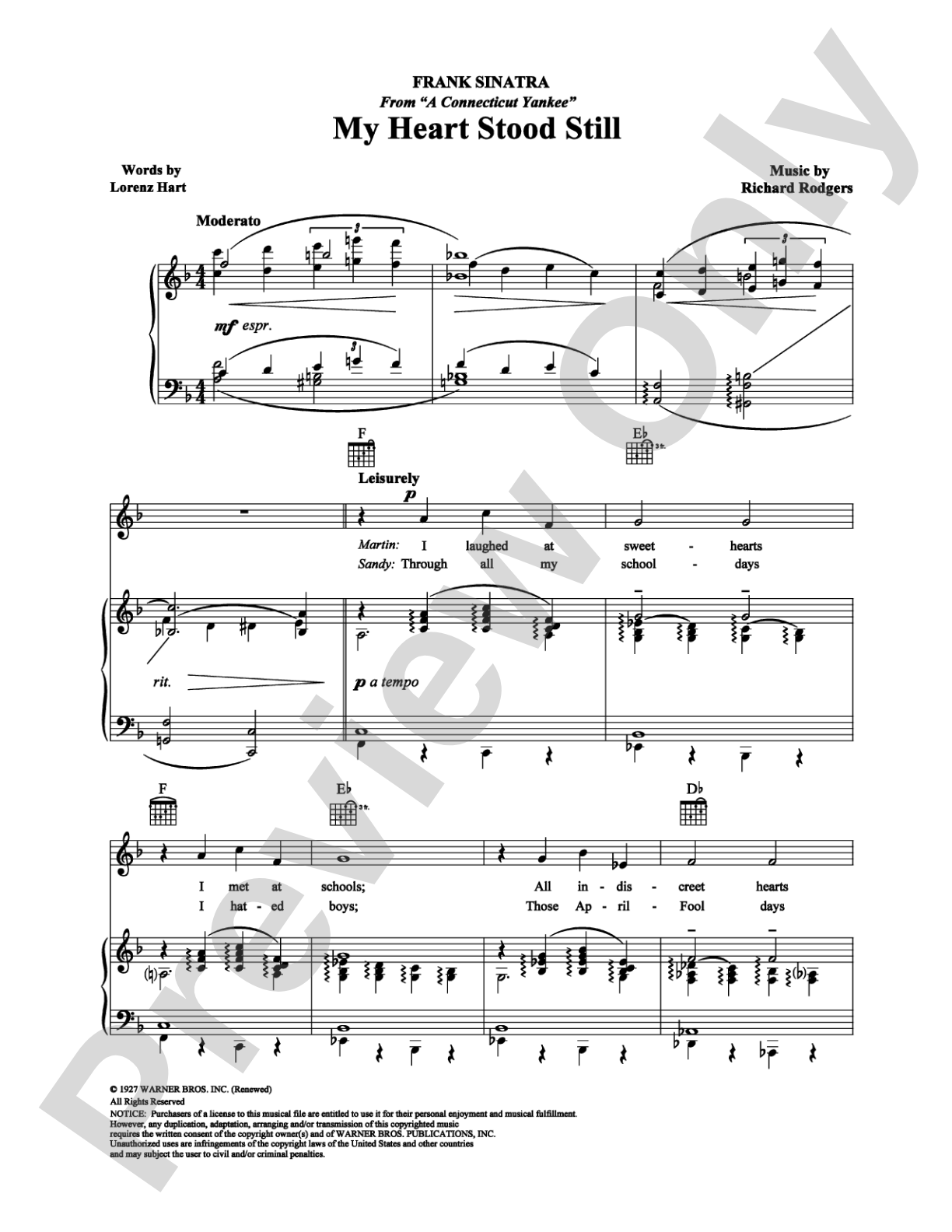 My Heart Stood Still: Piano/Vocal/Chords Digital Sheet Music