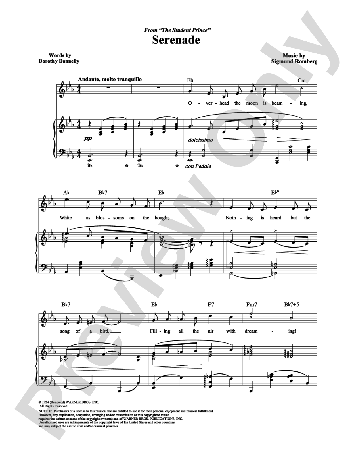 Serenade: Piano/Vocal/Chords Digital Sheet Music