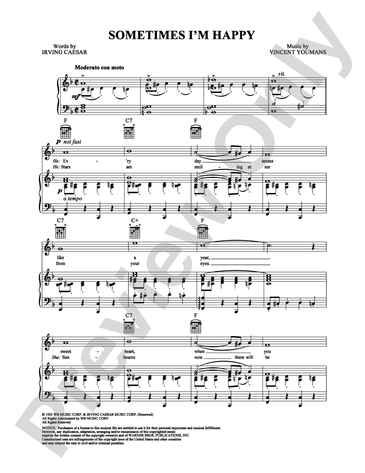 Sometimes I'm Happy: Piano/Vocal/Chords Digital Sheet Music