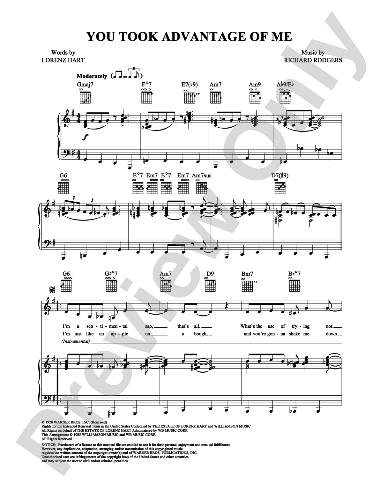 You Took Advantage Of Me: Piano/Vocal/Chords Digital Sheet Music
