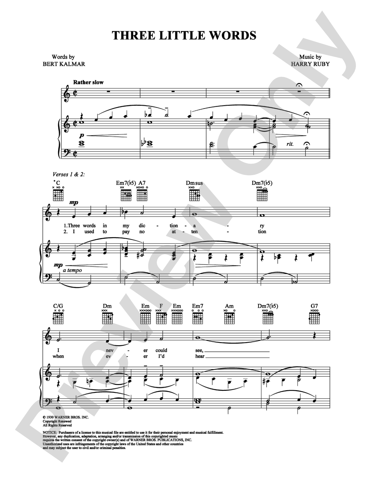 Three Little Words: Piano/Vocal/Chords Digital Sheet Music