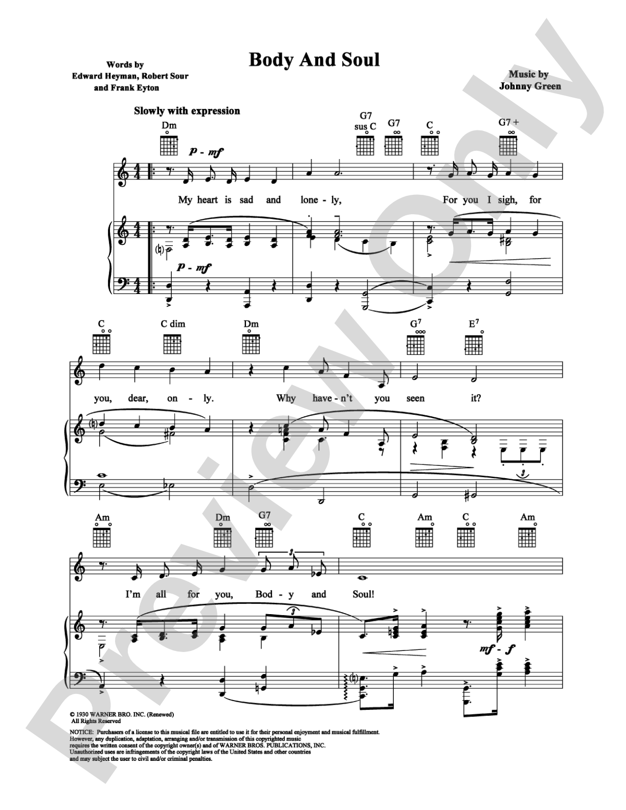 Body and Soul: Piano/Vocal/Chords Digital Sheet Music