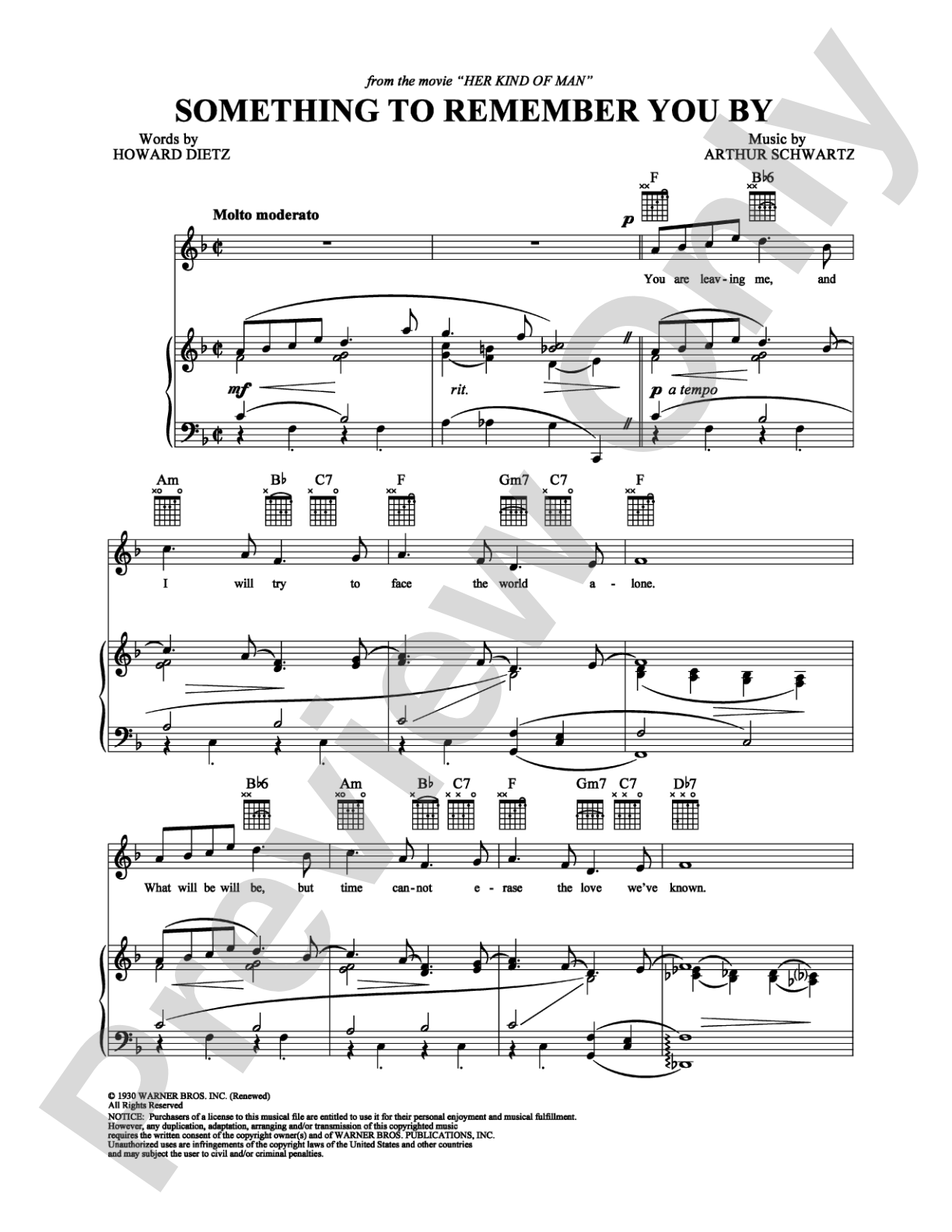 Something To Remember You By: Piano/Vocal/Chords Digital Sheet Music