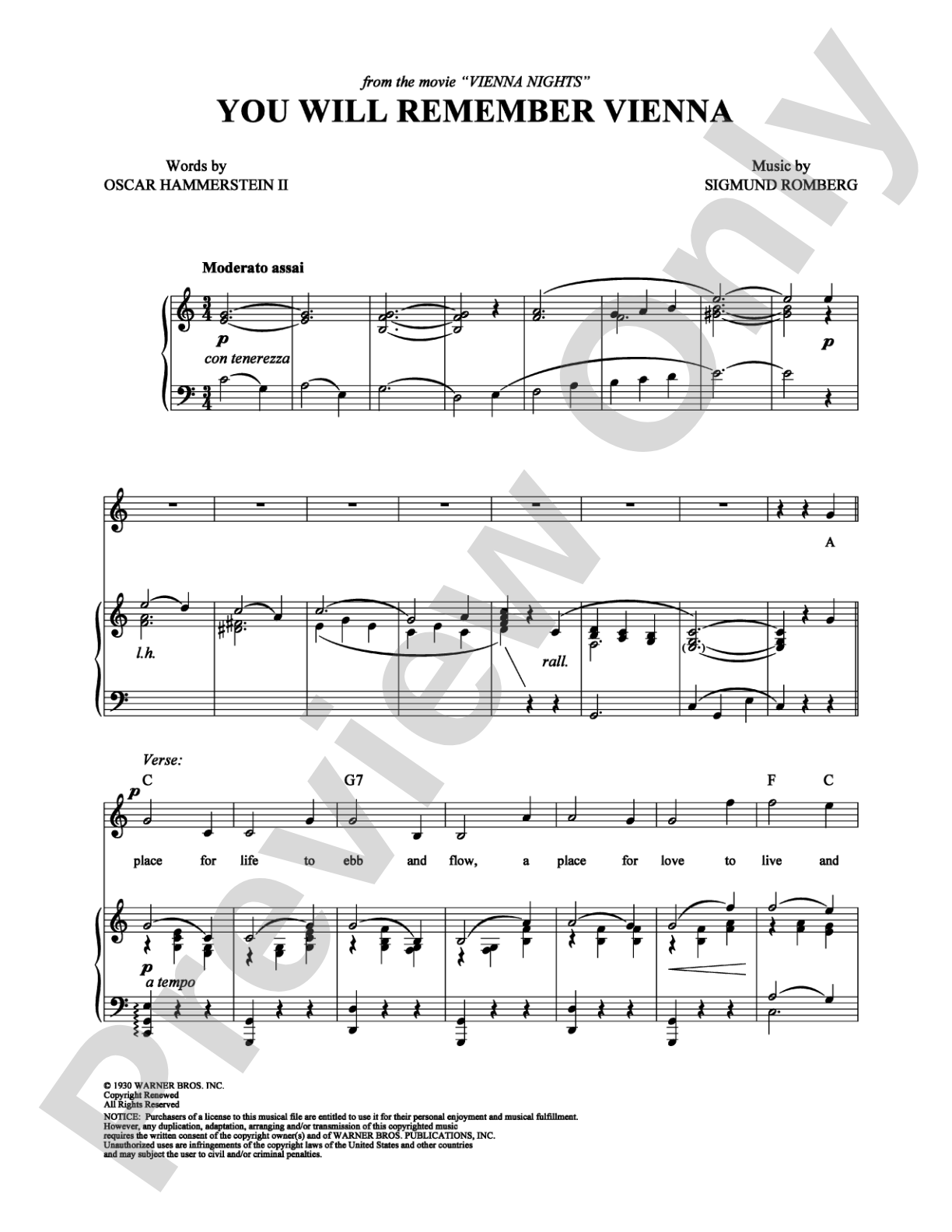 You Will Remember Vienna: Piano/Vocal/Chords Digital Sheet Music