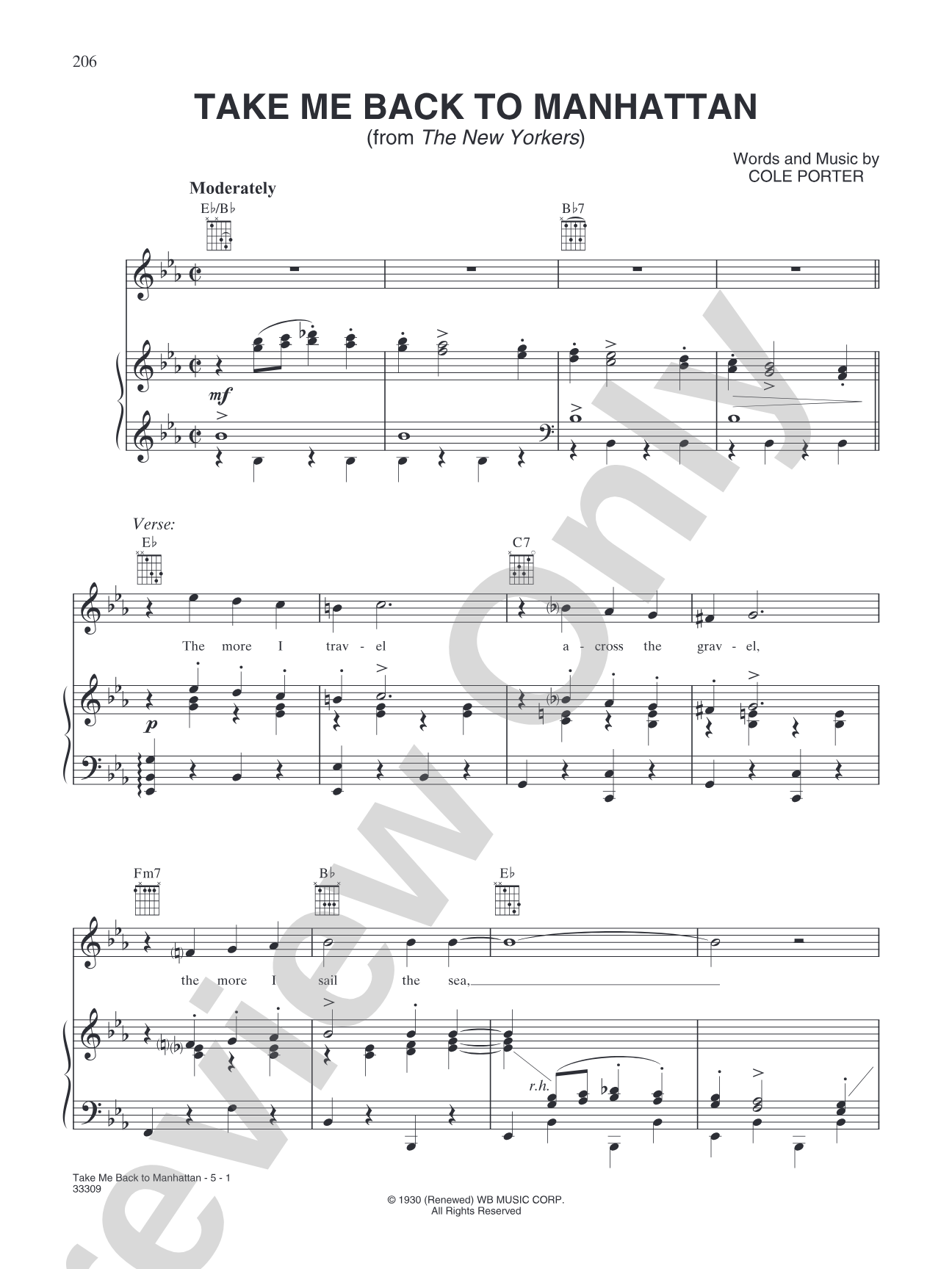 Take Me Back to Manhattan (from "The New Yorkers"): Piano/Vocal/Chords