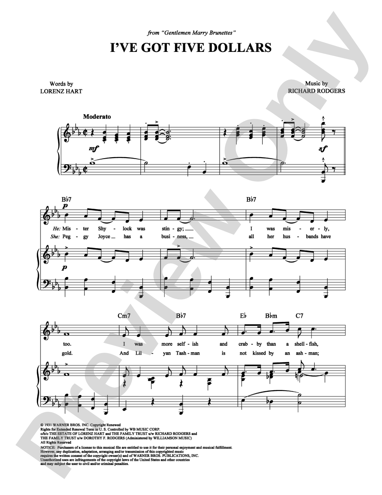 I've Got Five Dollars: Piano/Vocal/Chords Digital Sheet Music