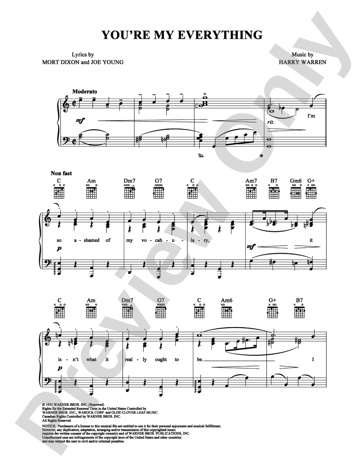 You're My Everything: Piano/Vocal/Chords Digital Sheet Music