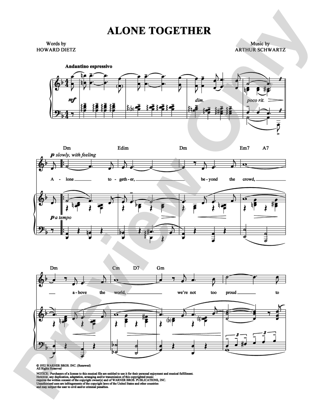 Alone Together: Piano/Vocal/Chords Digital Sheet Music