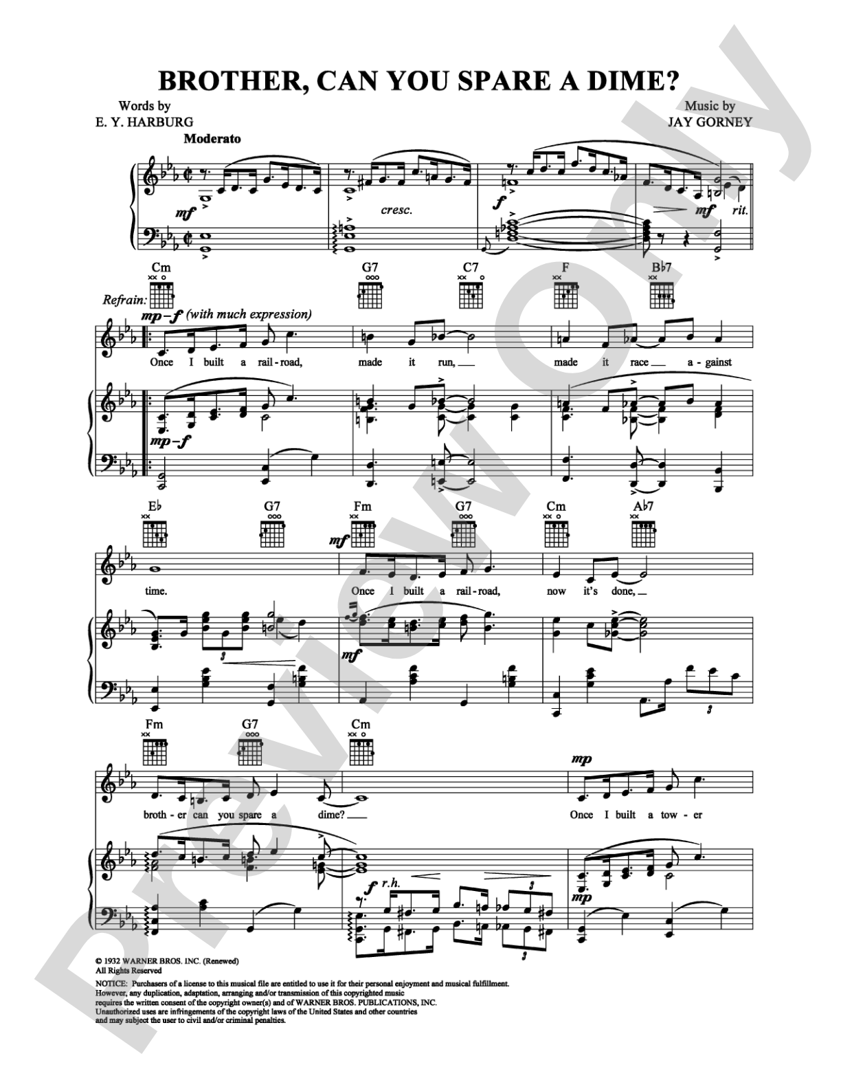 Brother, Can You Spare a Dime?: Piano/Vocal/Chords Digital Sheet Music