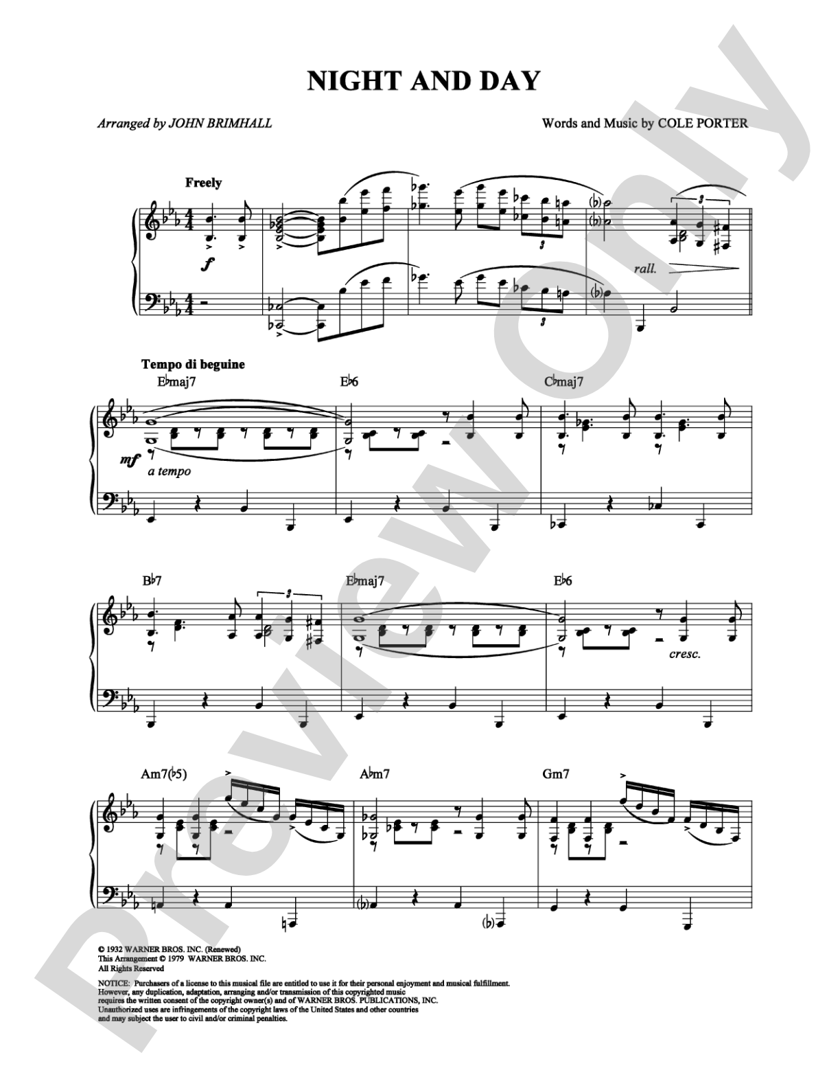 Night and Day: Piano Digital Sheet Music