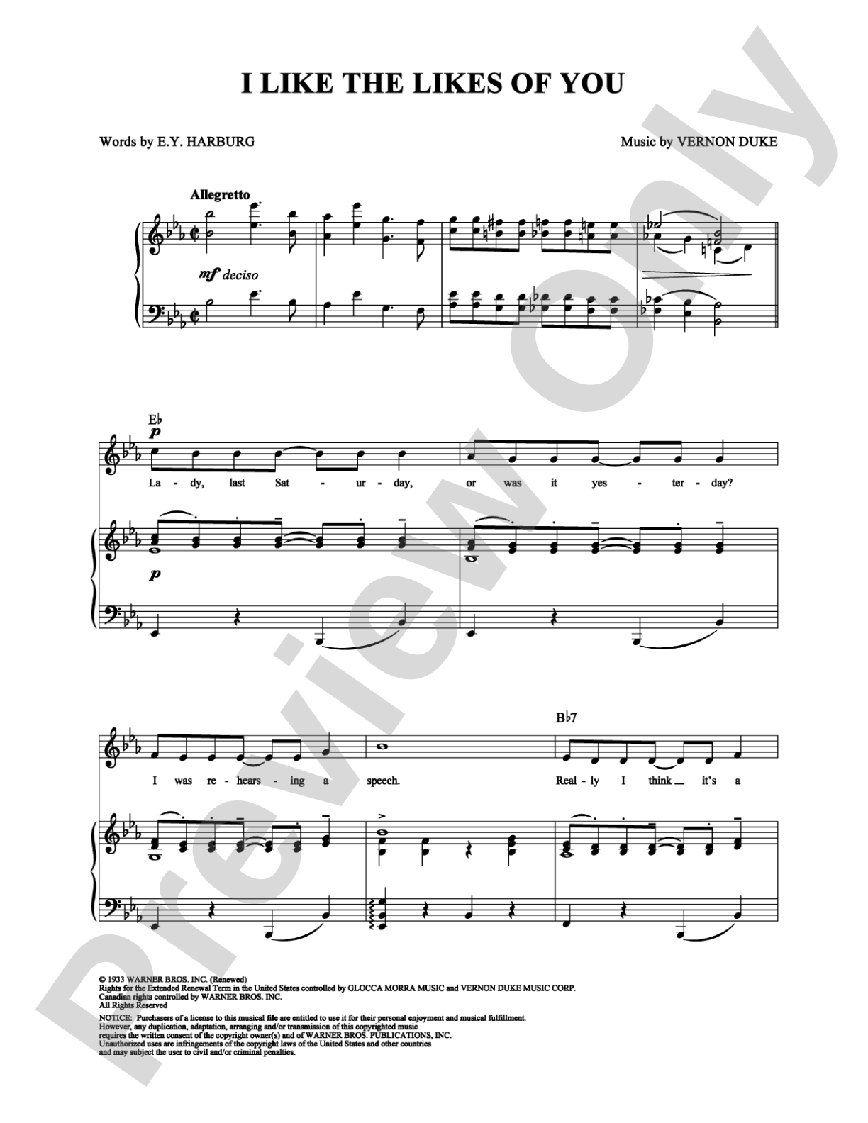 I Like the Likes of You: Piano/Vocal/Chords Digital Sheet Music