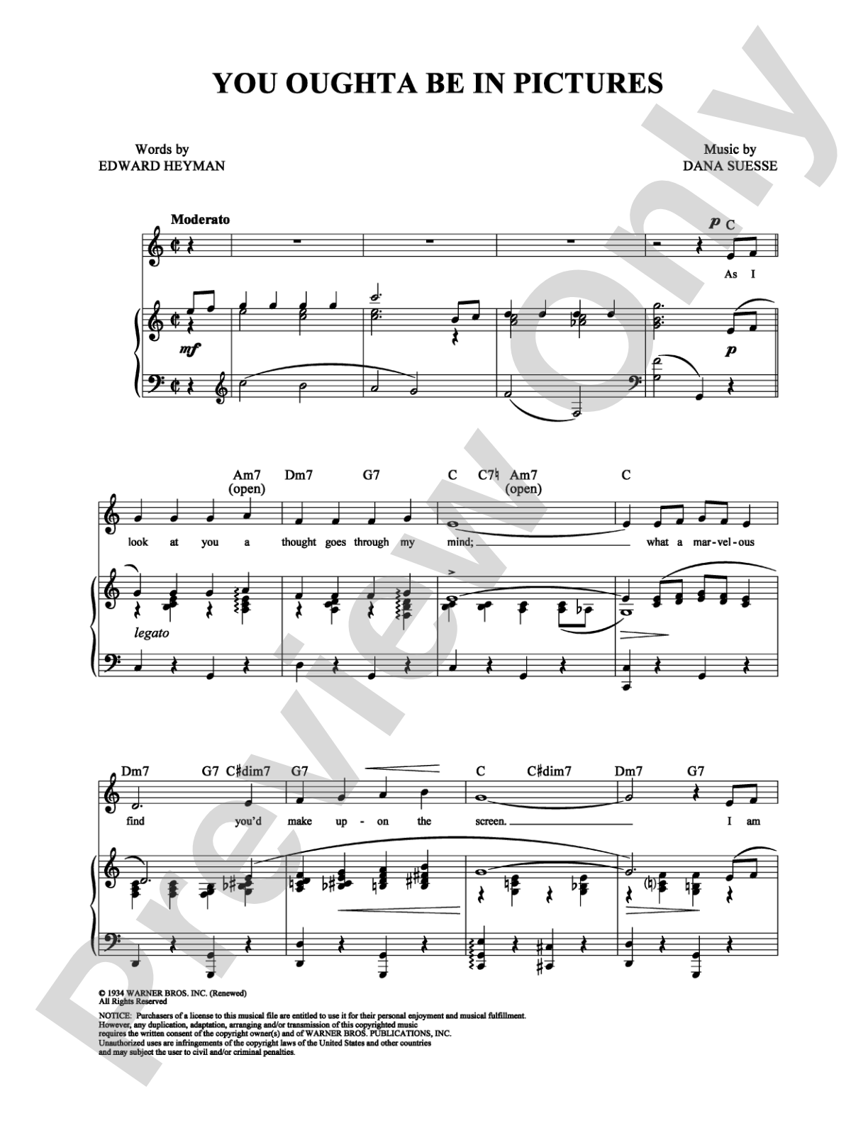 You Oughta Be in Pictures: Piano/Vocal/Chords Digital Sheet Music