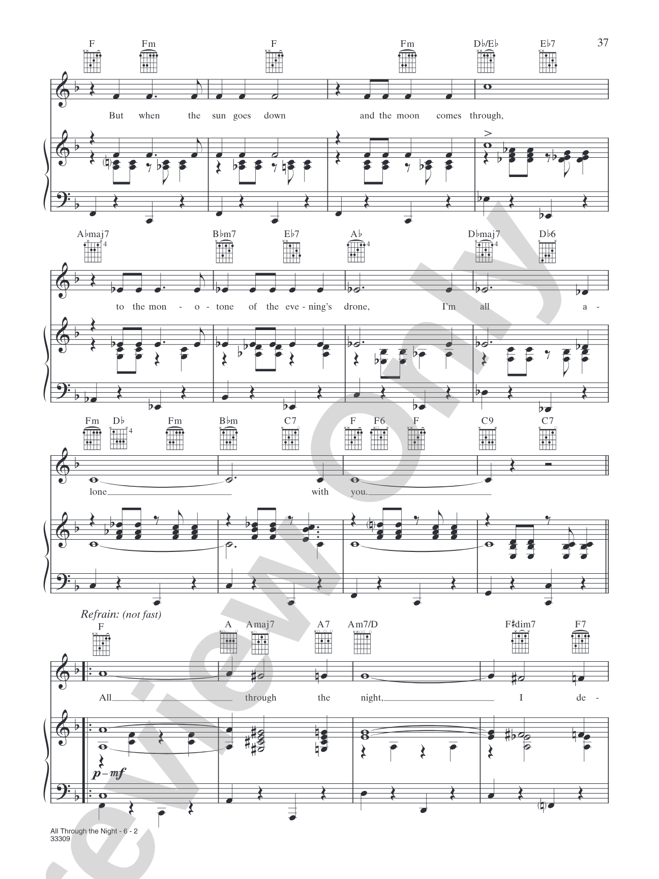 All Through the Night (from "Anything Goes"): Piano/Vocal/Chords