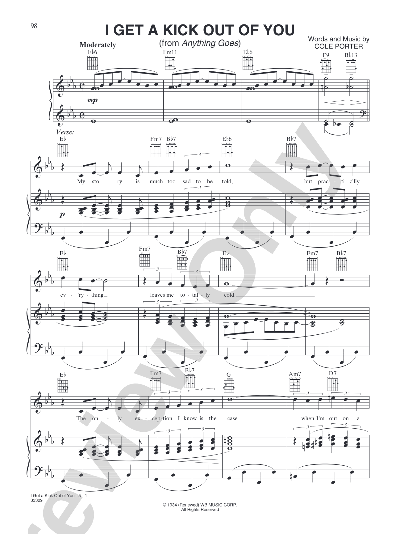 I Get a Kick Out of You (from "Anything Goes"): Piano/Vocal/Chords