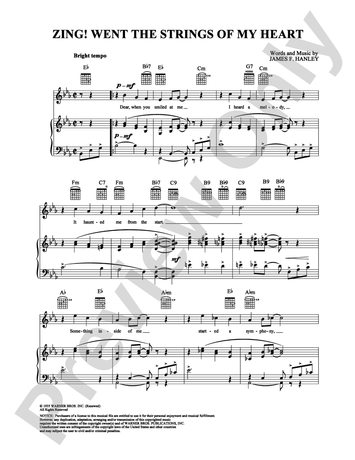 Zing! Went the Strings of My Heart: Piano/Vocal/Chords Digital Sheet Music