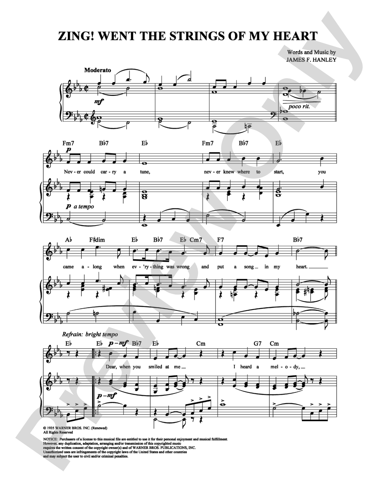 Zing! Went the Strings of My Heart: Piano/Vocal/Chords Digital Sheet Music