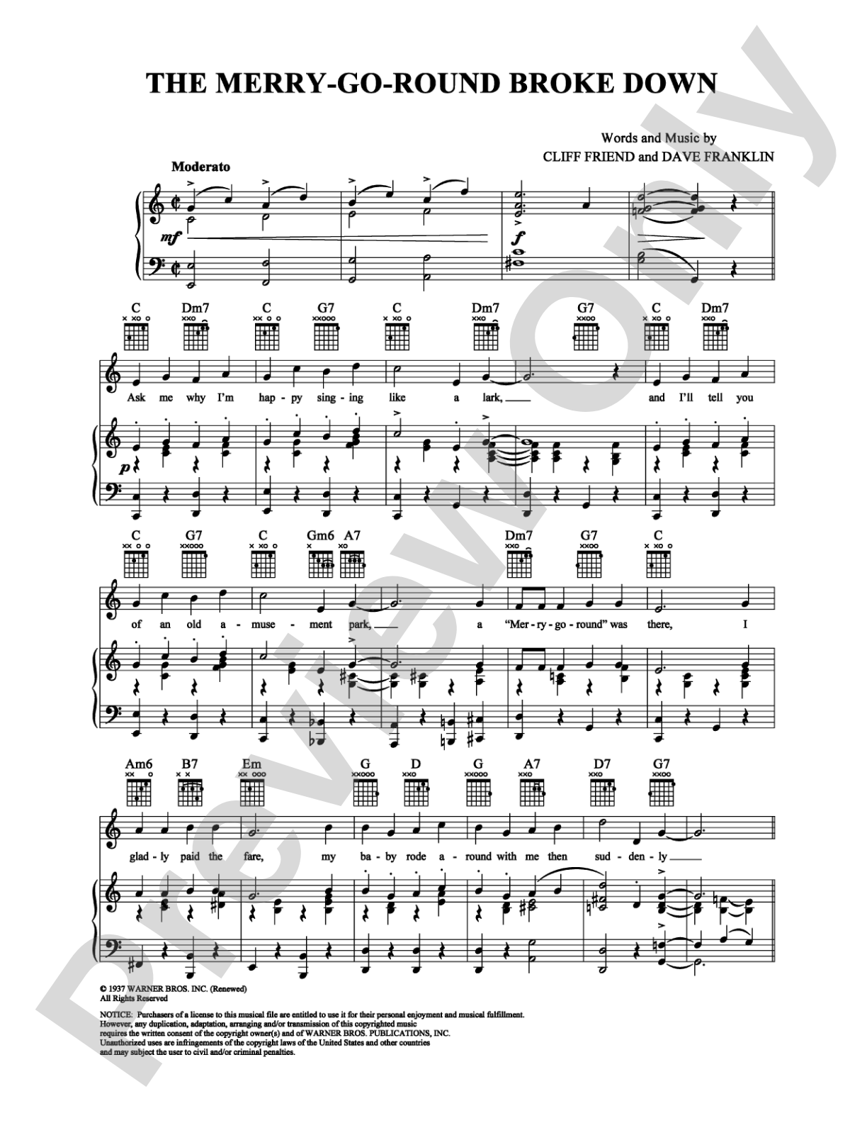The Merry-Go-Round Broke Down: Piano/Vocal/Chords Digital Sheet Music