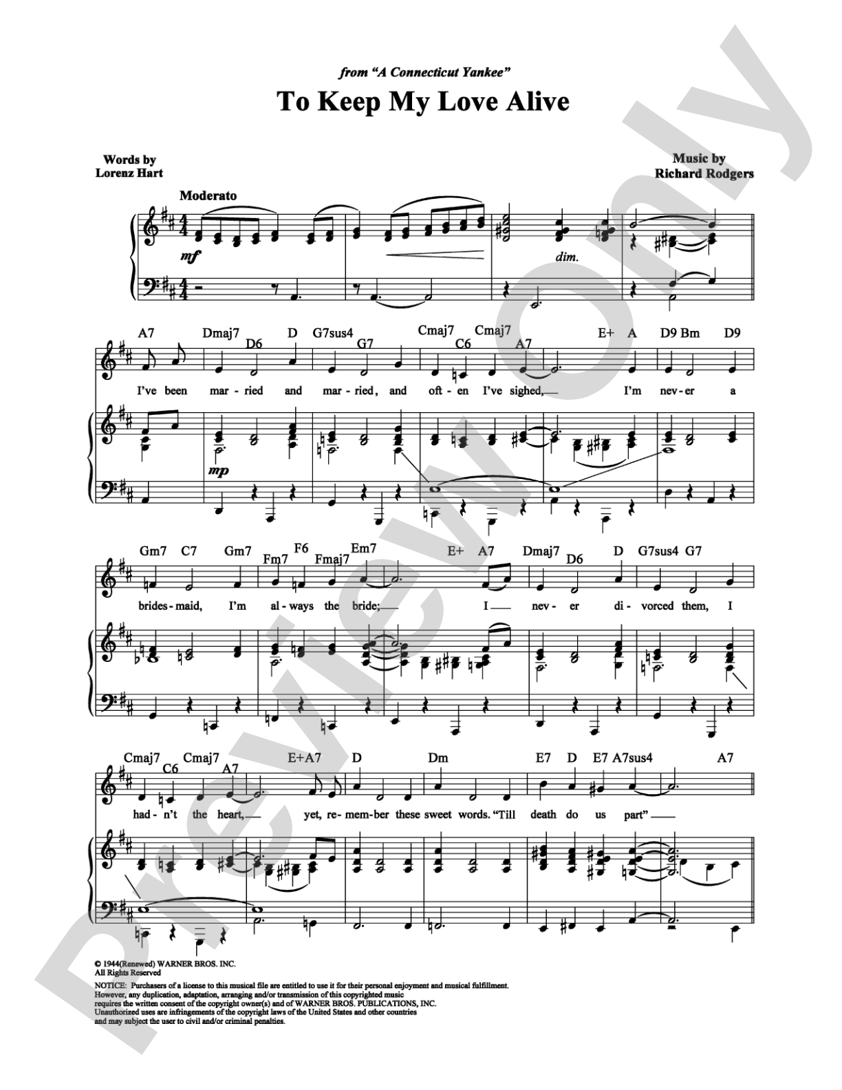 To Keep My Love Alive: Piano/Vocal/Chords Digital Sheet Music