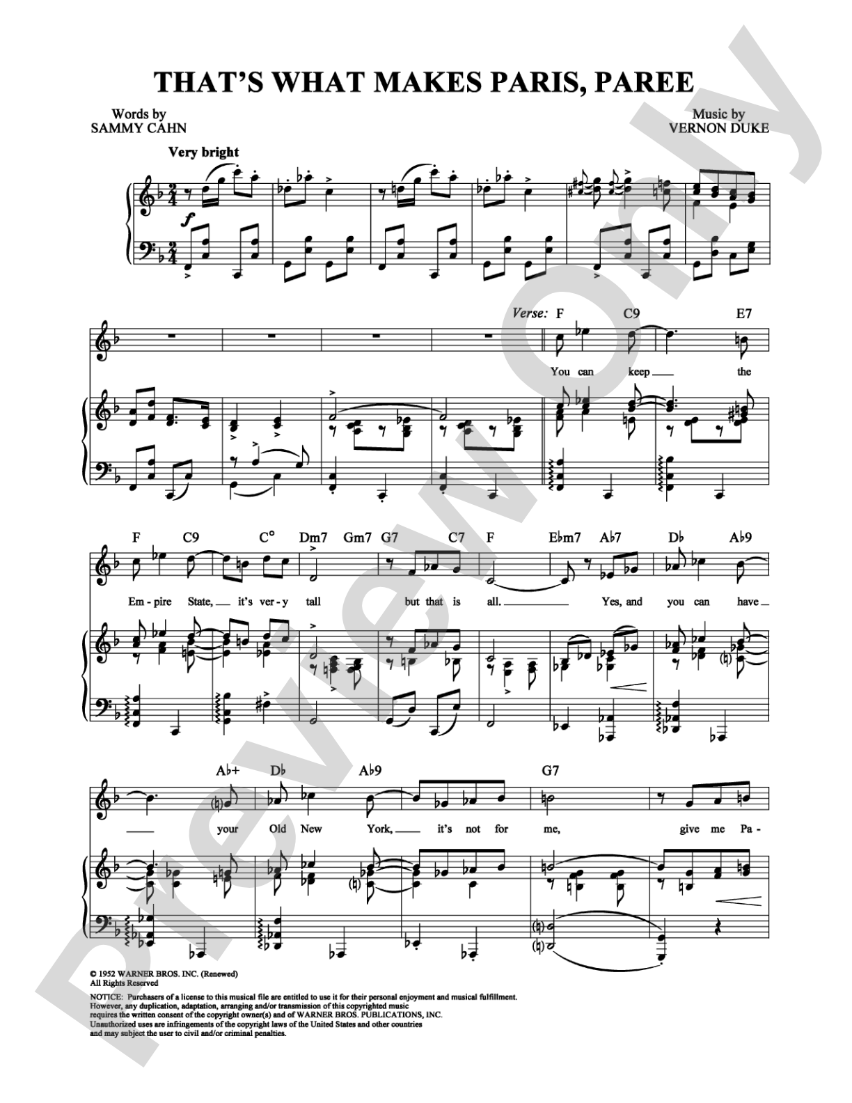 That's What Makes Paris, Paree: Piano/Vocal/Chords Digital Sheet Music