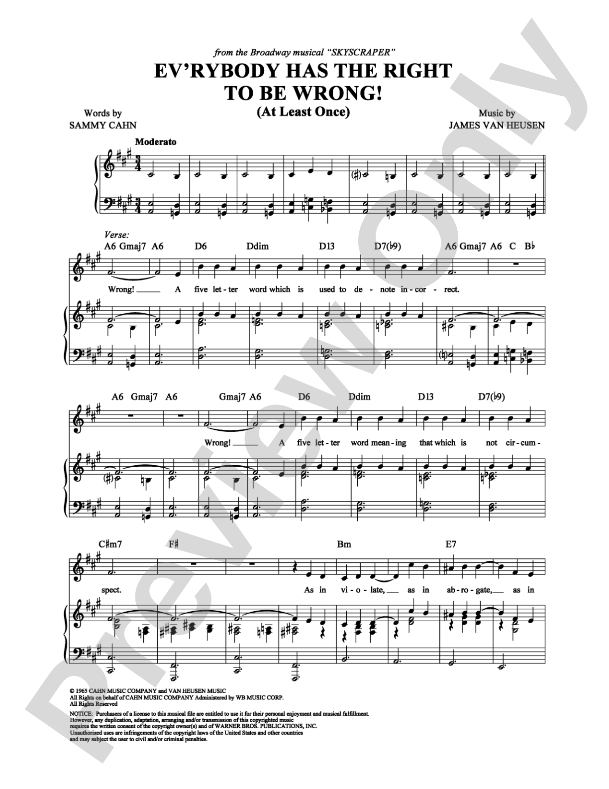 Ev'rybody Has the Right To Be Wrong! (At Least Once): Piano/Vocal/Chords Digital Sheet Music