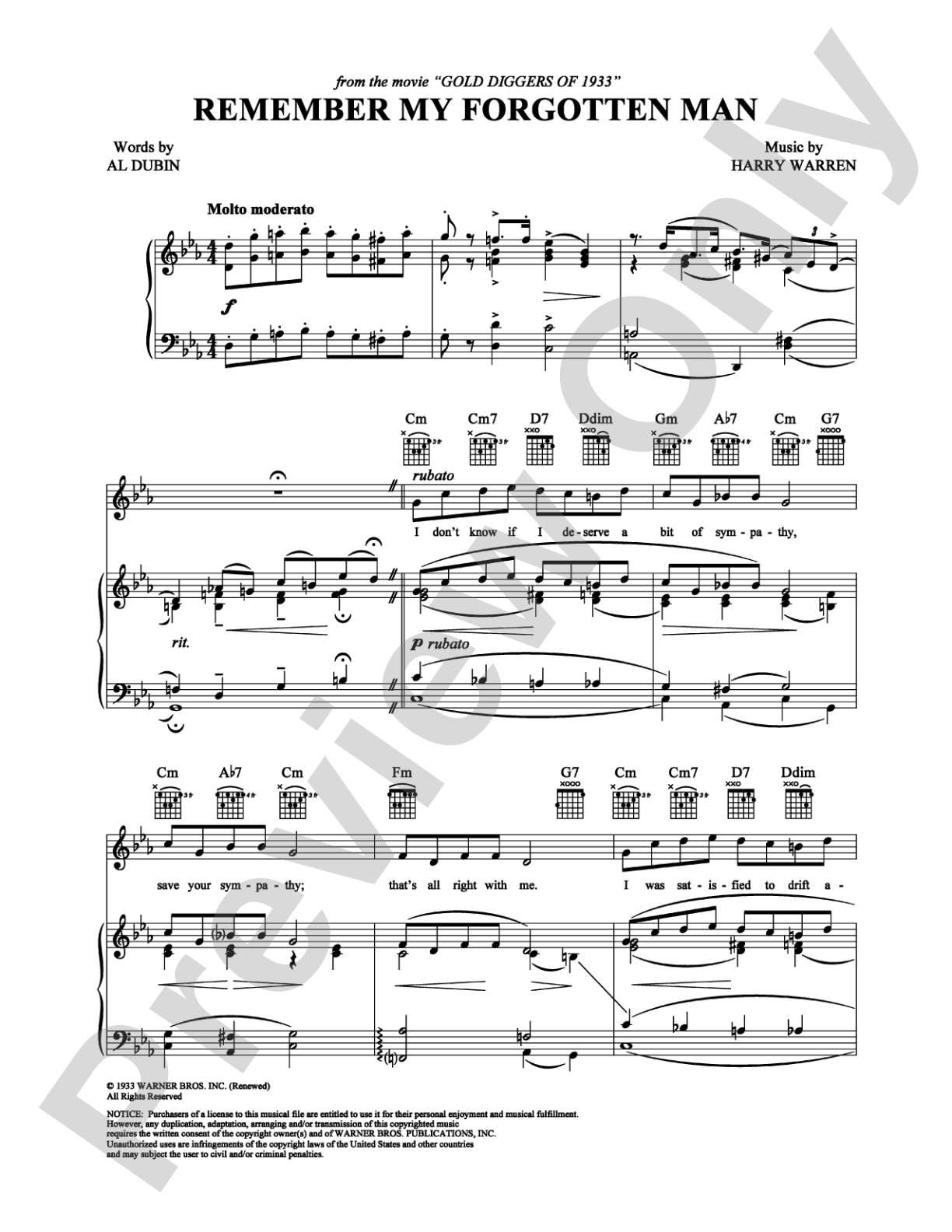 Remember My Forgotten Man: Piano/Vocal/Chords Digital Sheet Music