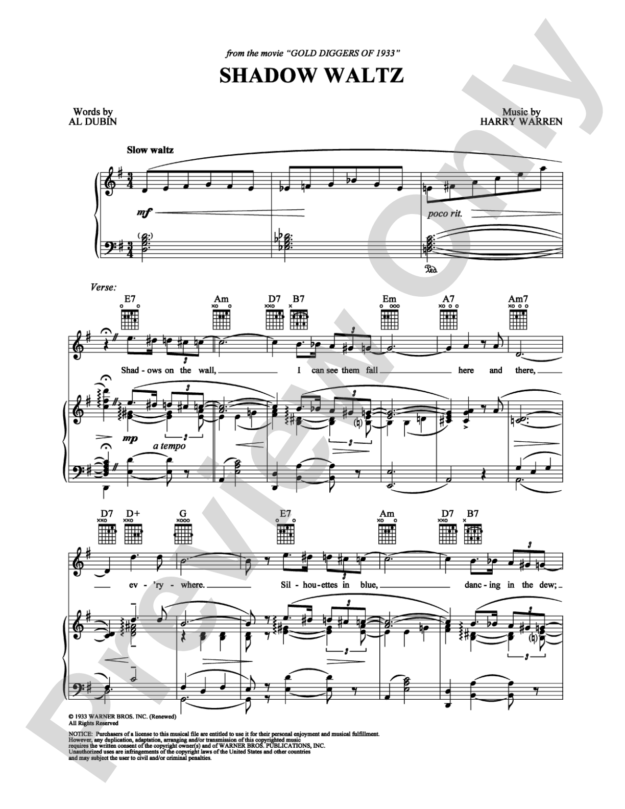 Shadow Waltz: Piano/Vocal/Chords Digital Sheet Music