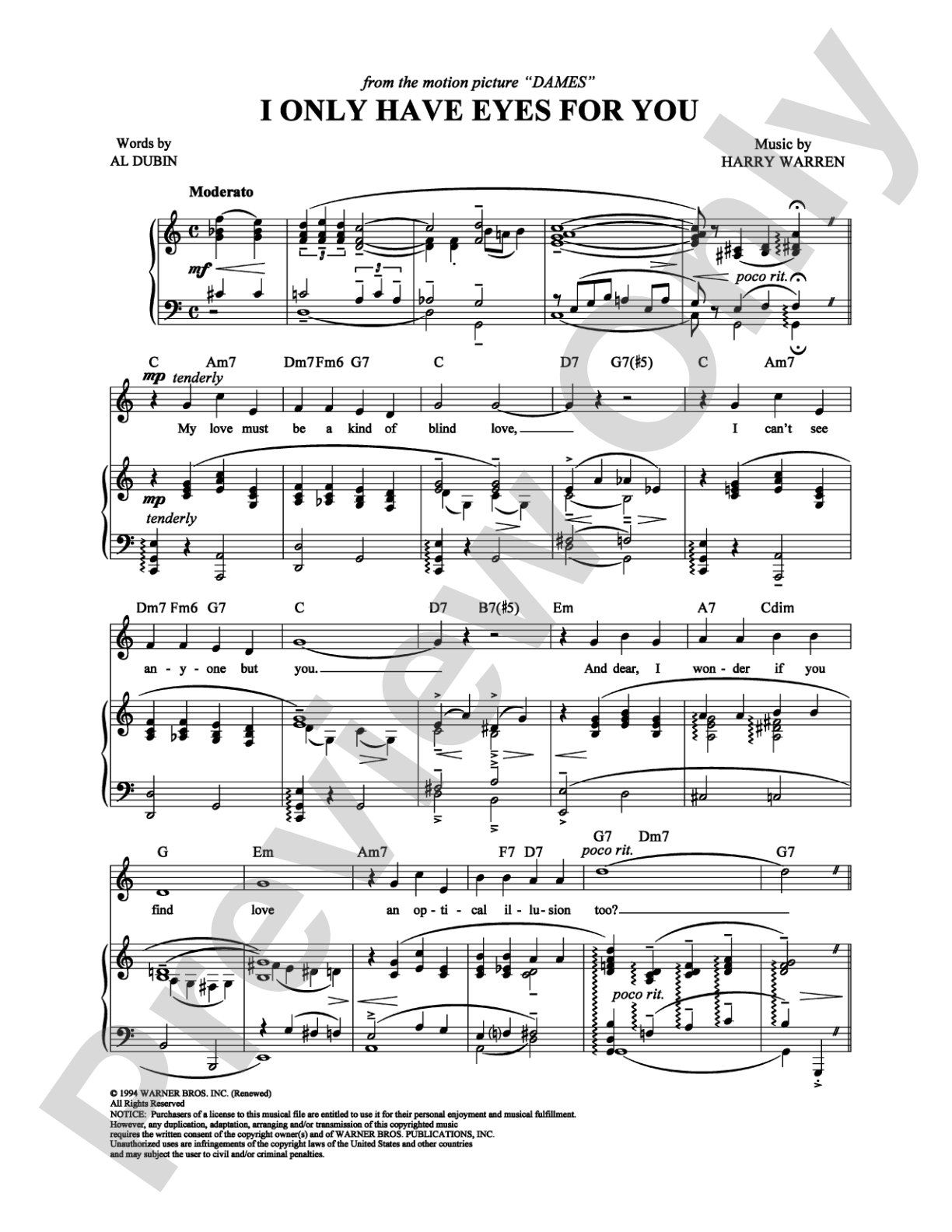 I Only Have Eyes For You: Piano/Vocal/Chords Digital Sheet Music