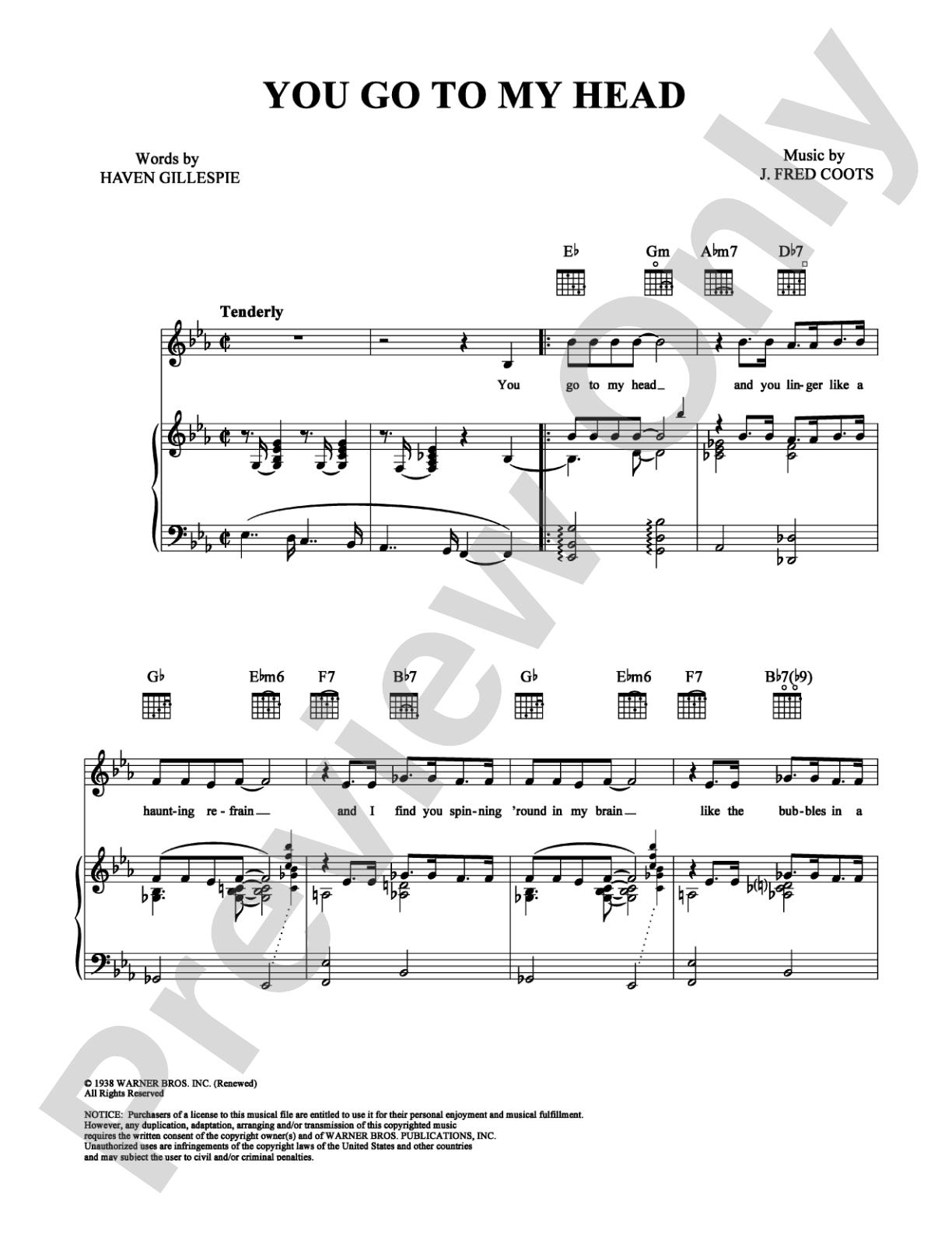 You Go To My Head: Piano/Vocal/Chords Digital Sheet Music