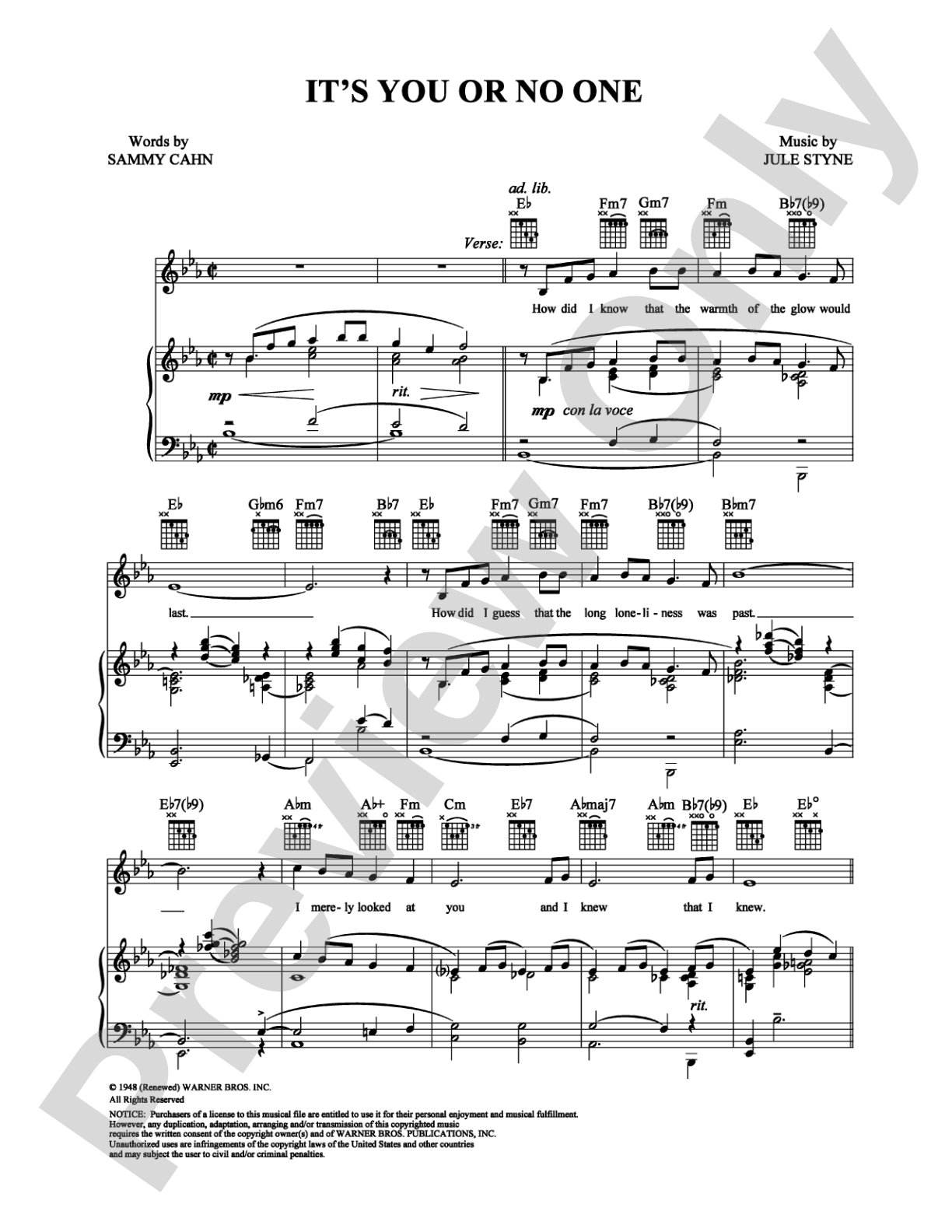 It's You or No One: Piano/Vocal/Chords Digital Sheet Music