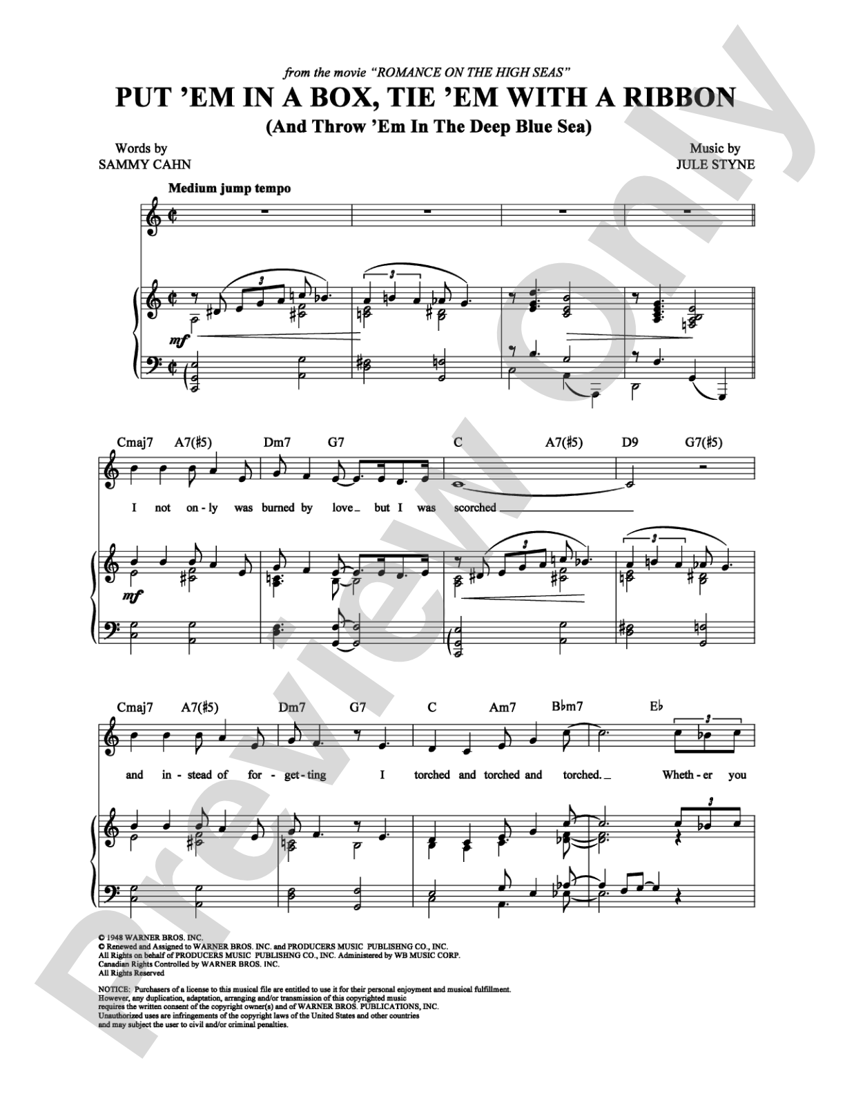 Put 'em in a Box, Tie 'em with a Ribbon  (And Throw 'em in the Deep Blue Sea): Piano/Vocal/Chords Digital Sheet Music