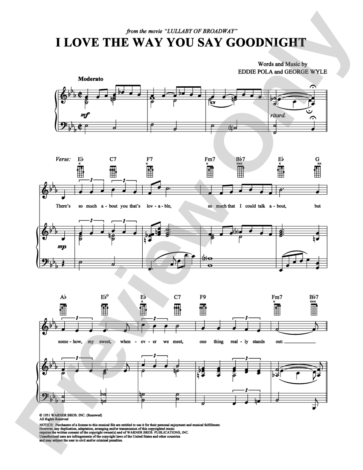 I Love the Way You Say Goodnight: Piano/Vocal/Chords Digital Sheet Music