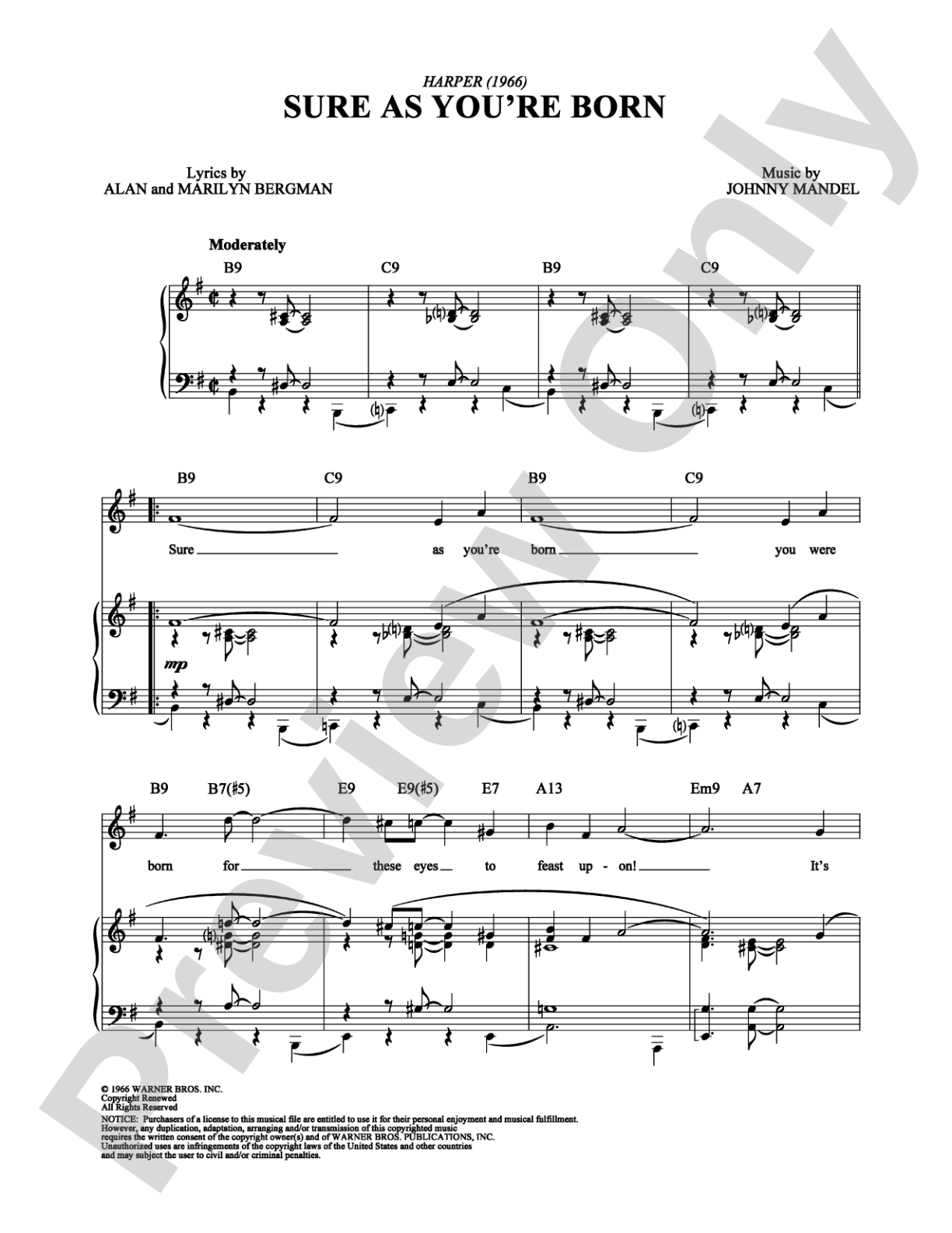 Sure As You're Born: Piano/Vocal/Chords Digital Sheet Music