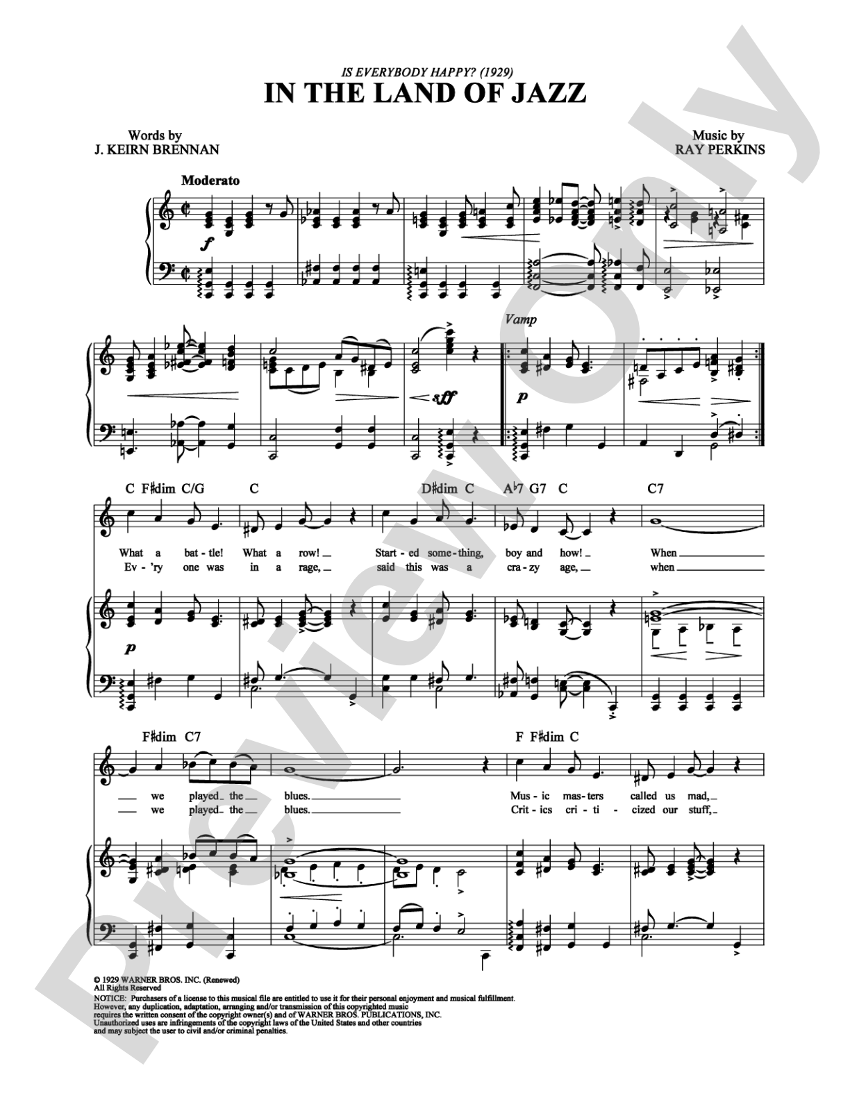 In the Land of Jazz: Piano/Vocal/Chords Digital Sheet Music