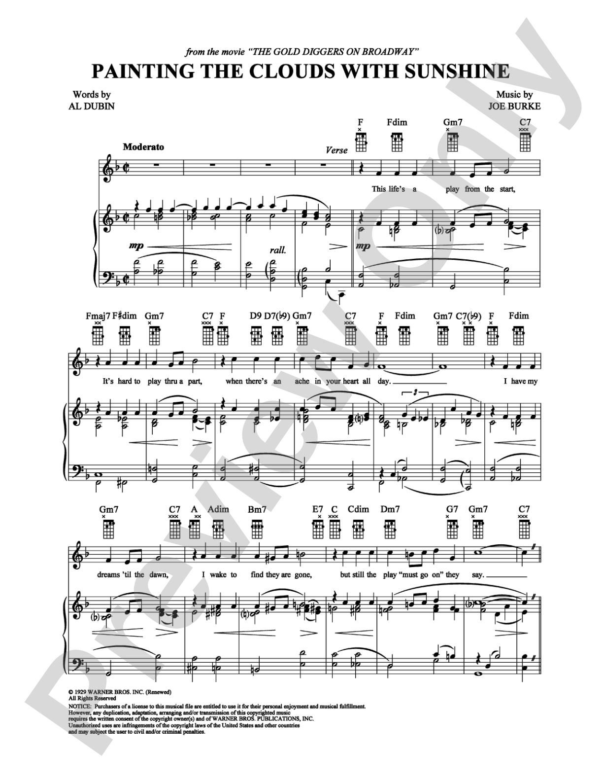 Painting the Clouds With Sunshine: Piano/Vocal/Chords Digital Sheet Music