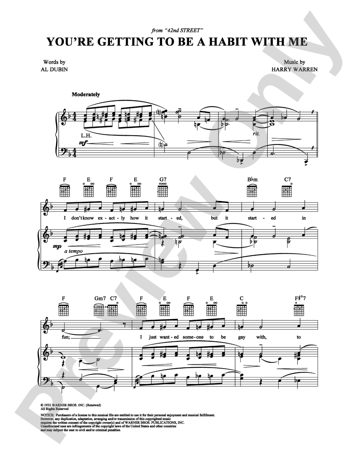 You're Getting To Be A Habit With Me: Piano/Vocal/Chords Digital Sheet Music