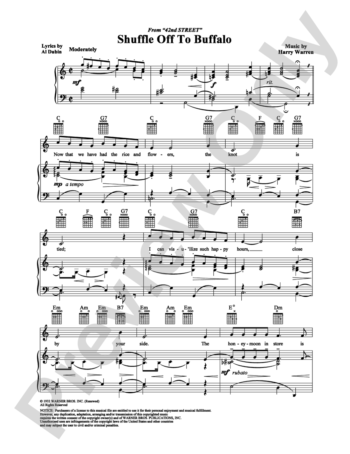 Shuffle Off To Buffalo: Piano/Vocal/Chords Digital Sheet Music