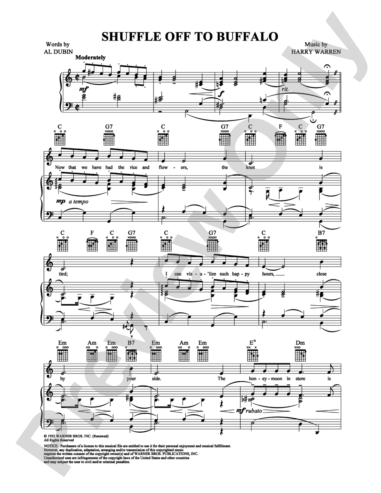 Shuffle off to Buffalo: Piano/Vocal/Chords Digital Sheet Music