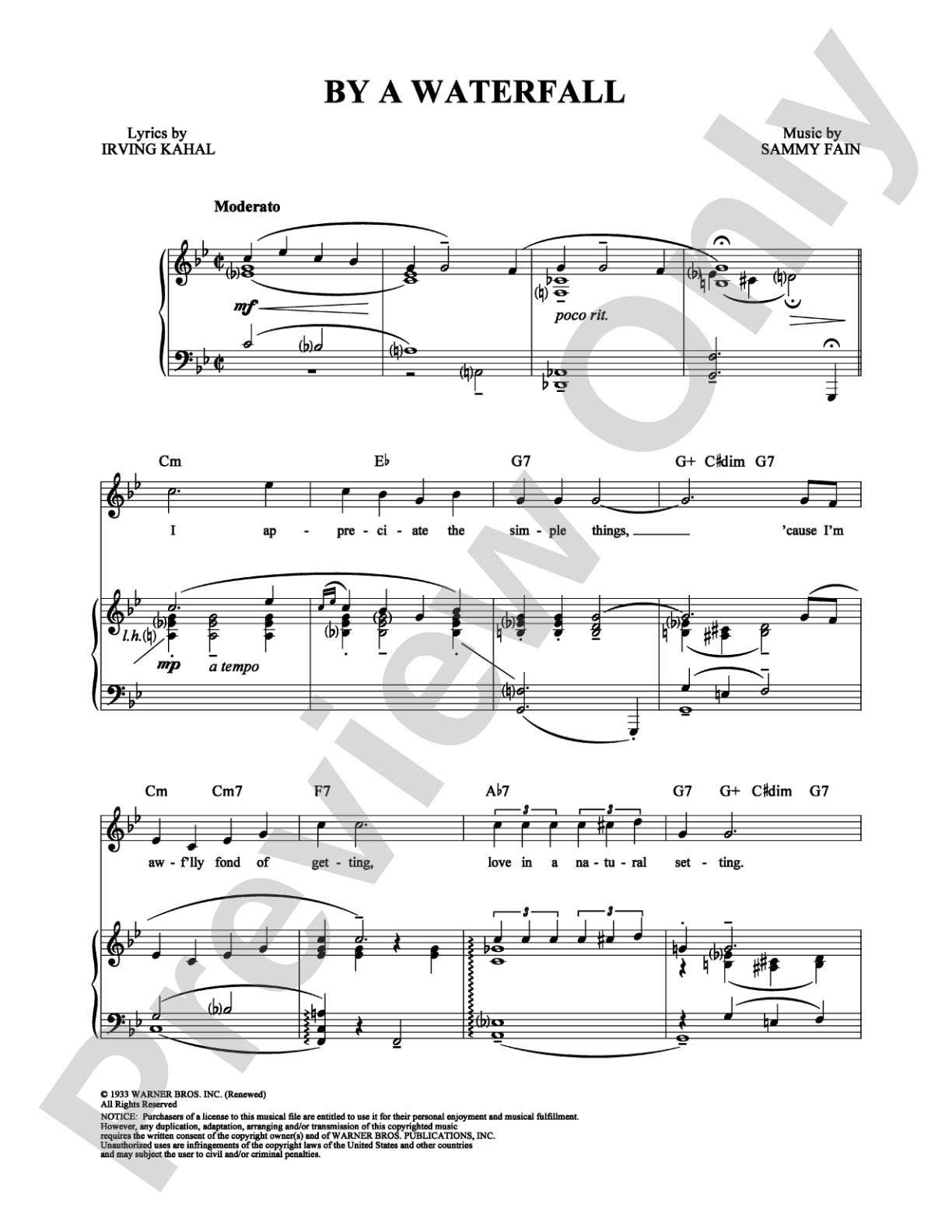 By a Waterfall: Piano/Vocal/Chords Digital Sheet Music
