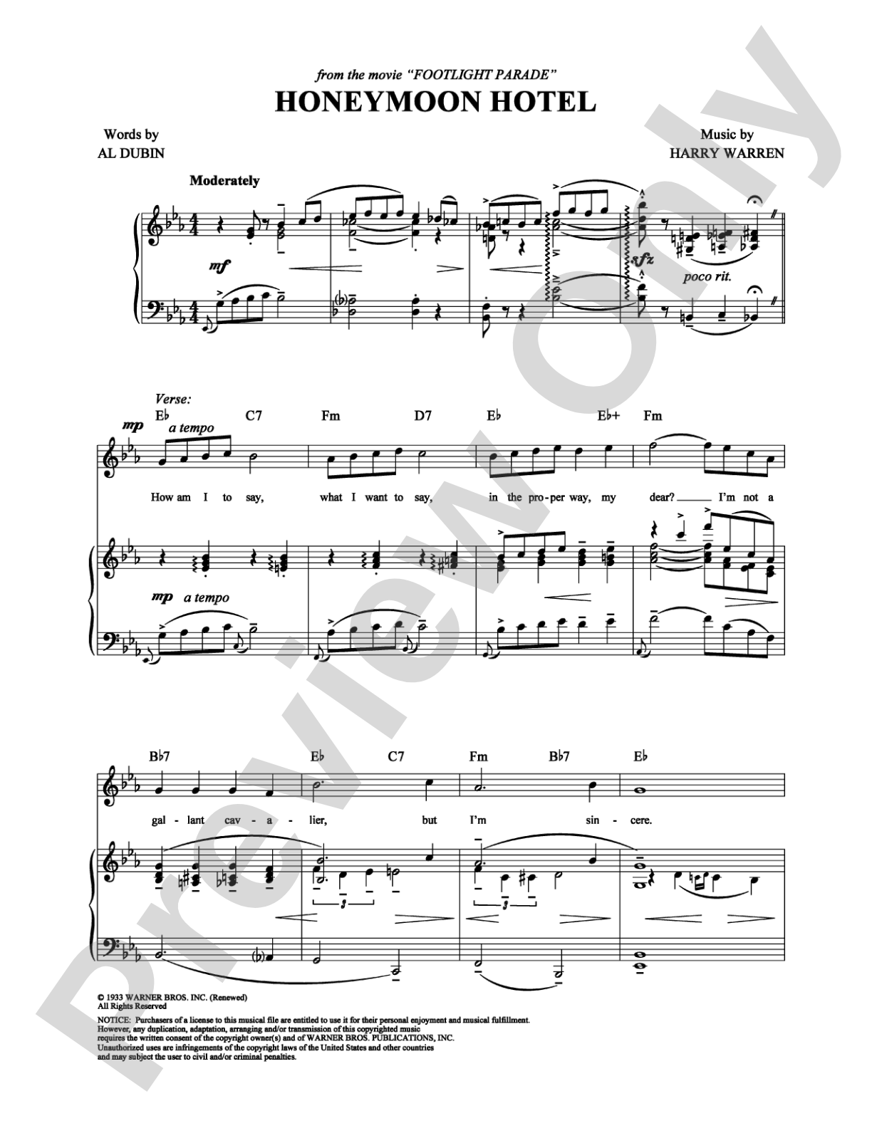 Honeymoon Hotel: Piano/Vocal/Chords Digital Sheet Music