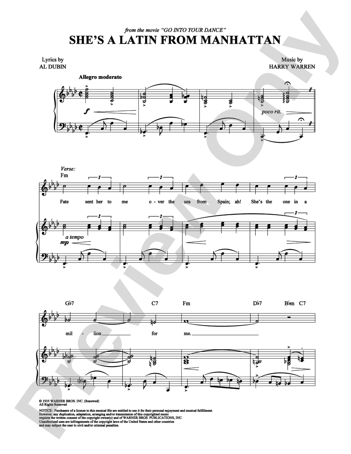 She's a Latin From Manhattan: Piano/Vocal/Chords Digital Sheet Music