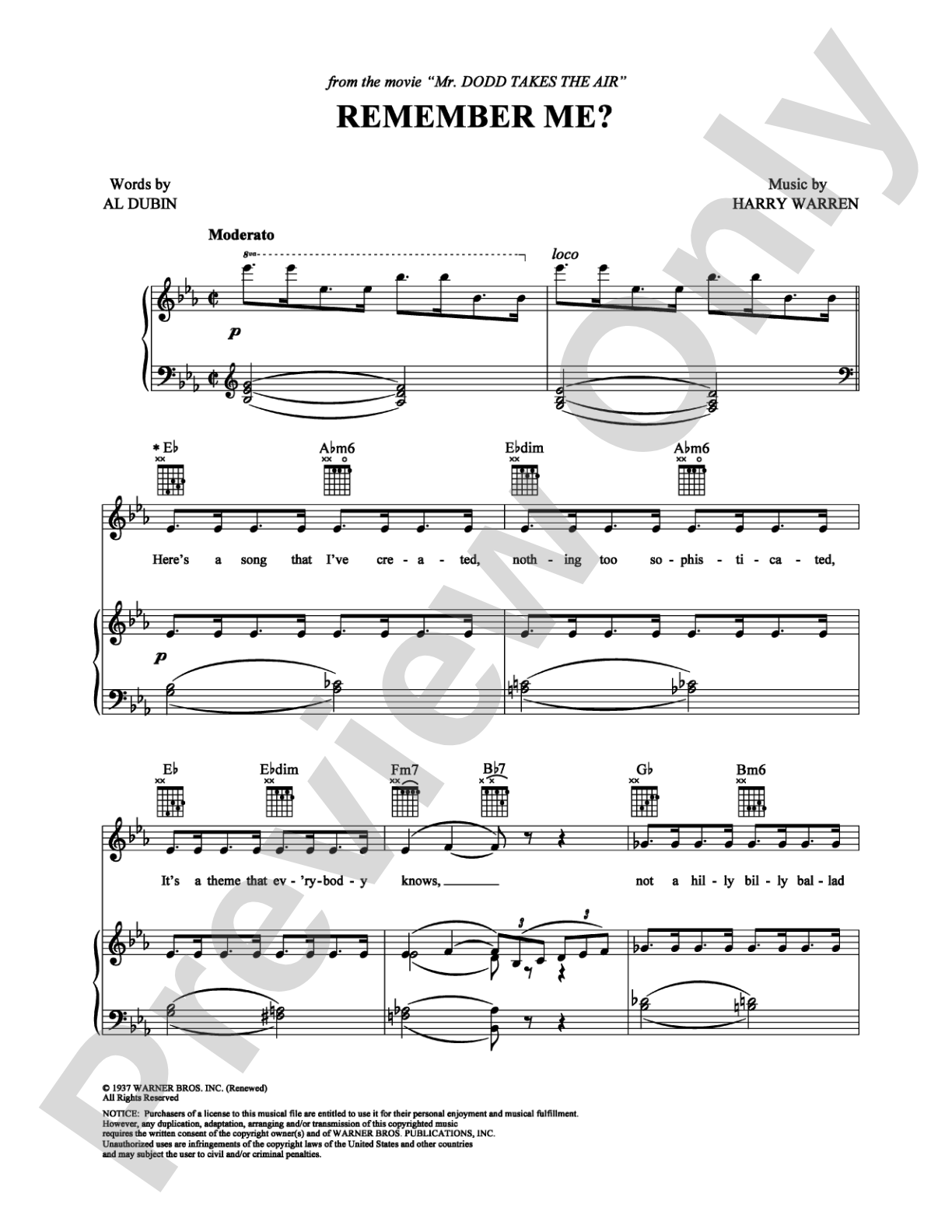 Remember Me?: Piano/Vocal/Chords Digital Sheet Music