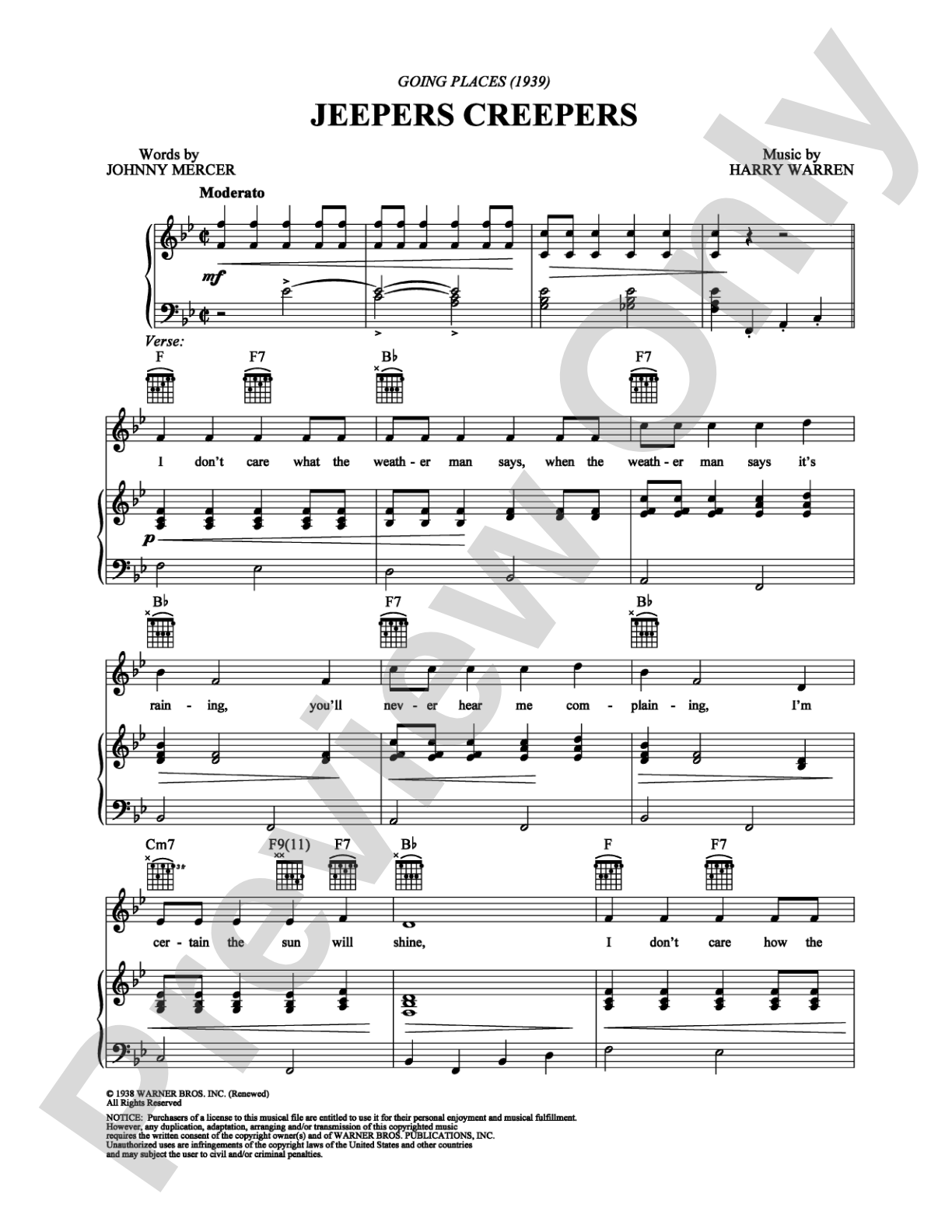 Jeepers Creepers: Piano/Vocal/Chords Digital Sheet Music