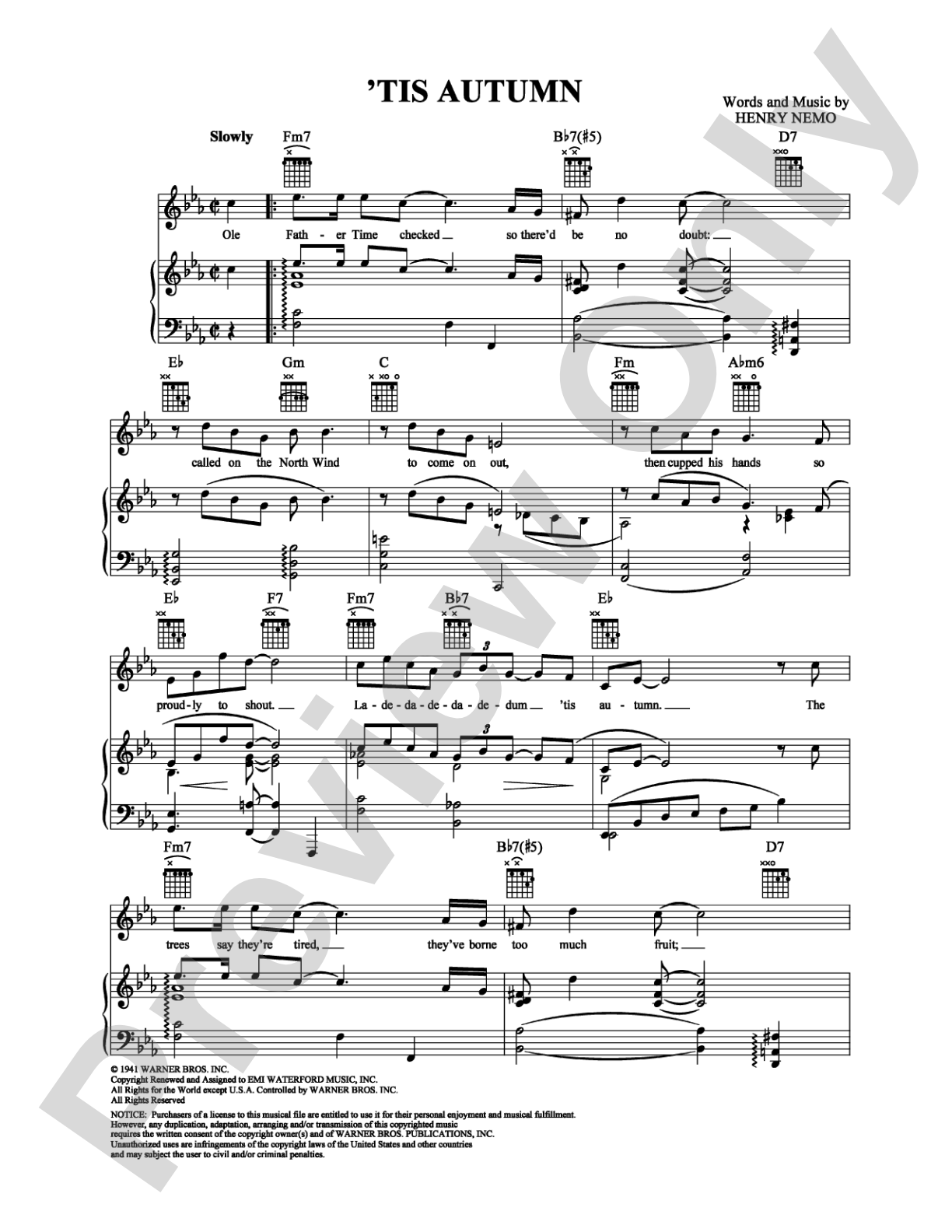 Tis Autumn: Piano/Vocal/Chords Digital Sheet Music