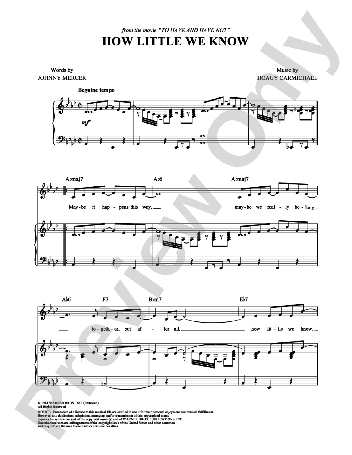 How Little We Know: Piano/Vocal/Chords Digital Sheet Music