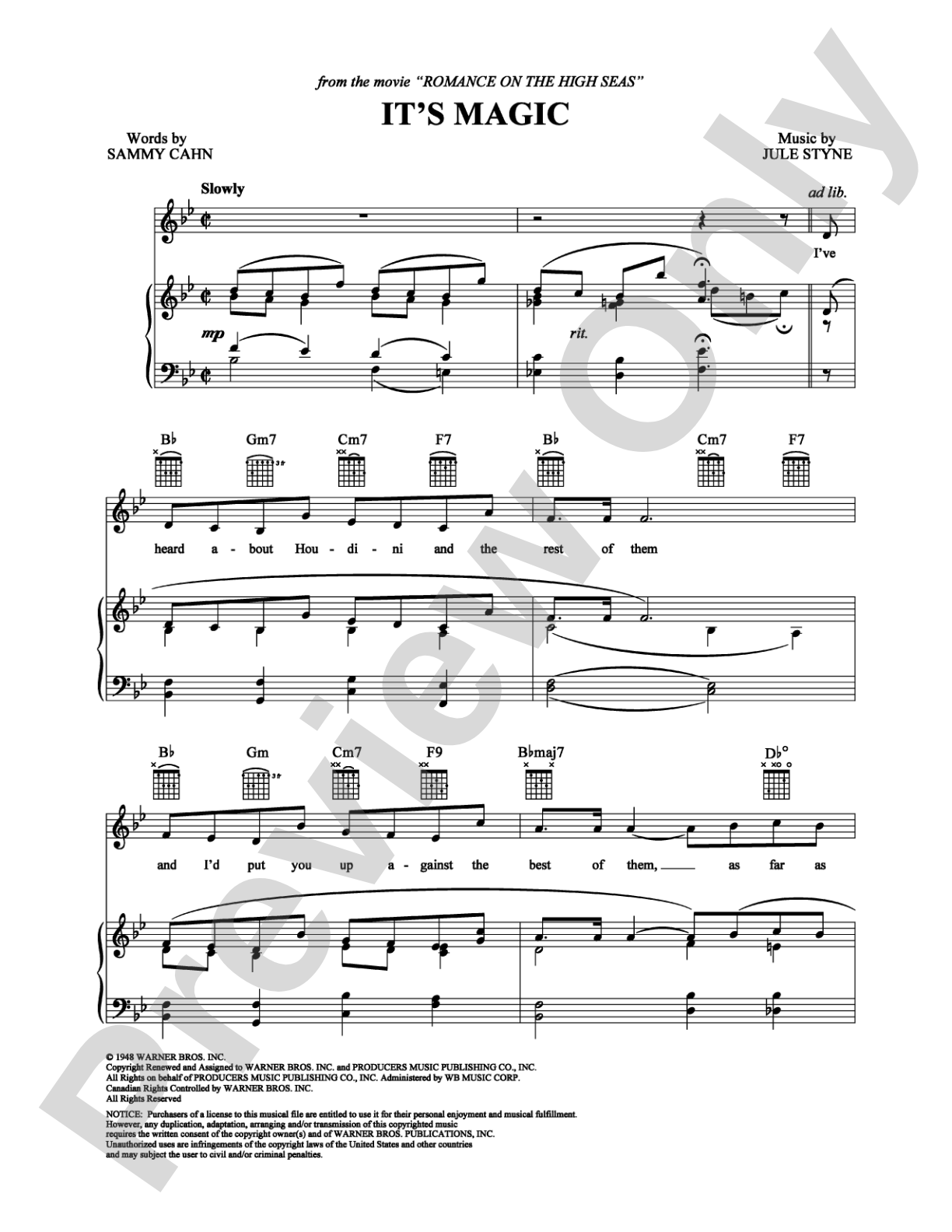 It's Magic: Piano/Vocal/Chords Digital Sheet Music