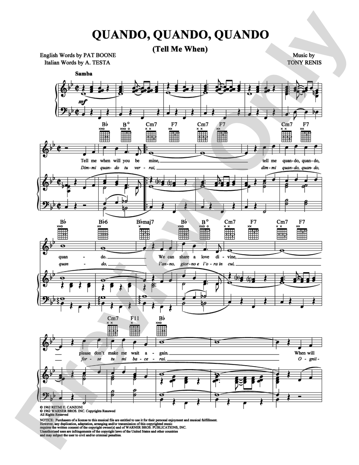Quando, Quando, Quando: Piano/Vocal/Chords Digital Sheet Music
