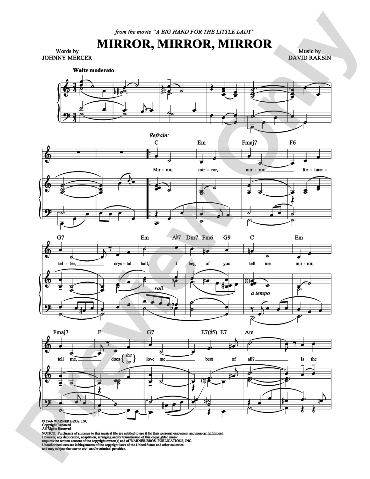 Mirror, Mirror, Mirror: Piano Digital Sheet Music