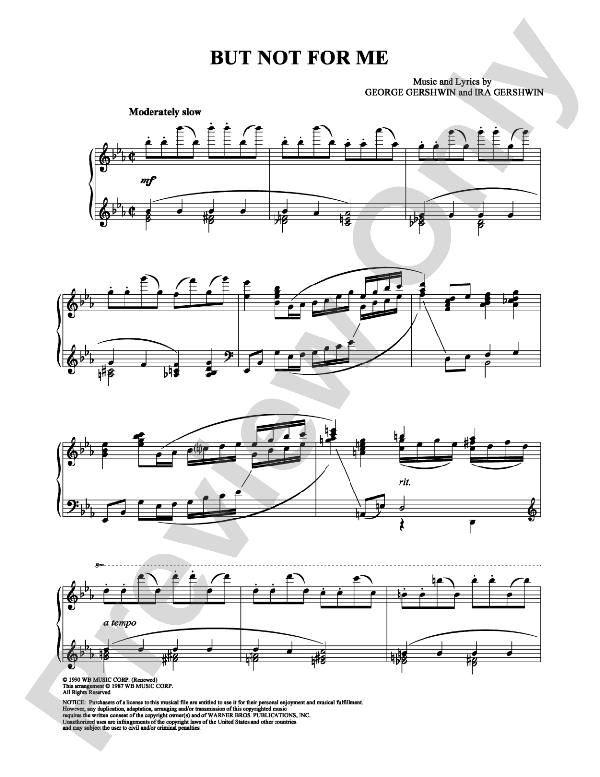 But Not For Me: Piano Digital Sheet Music