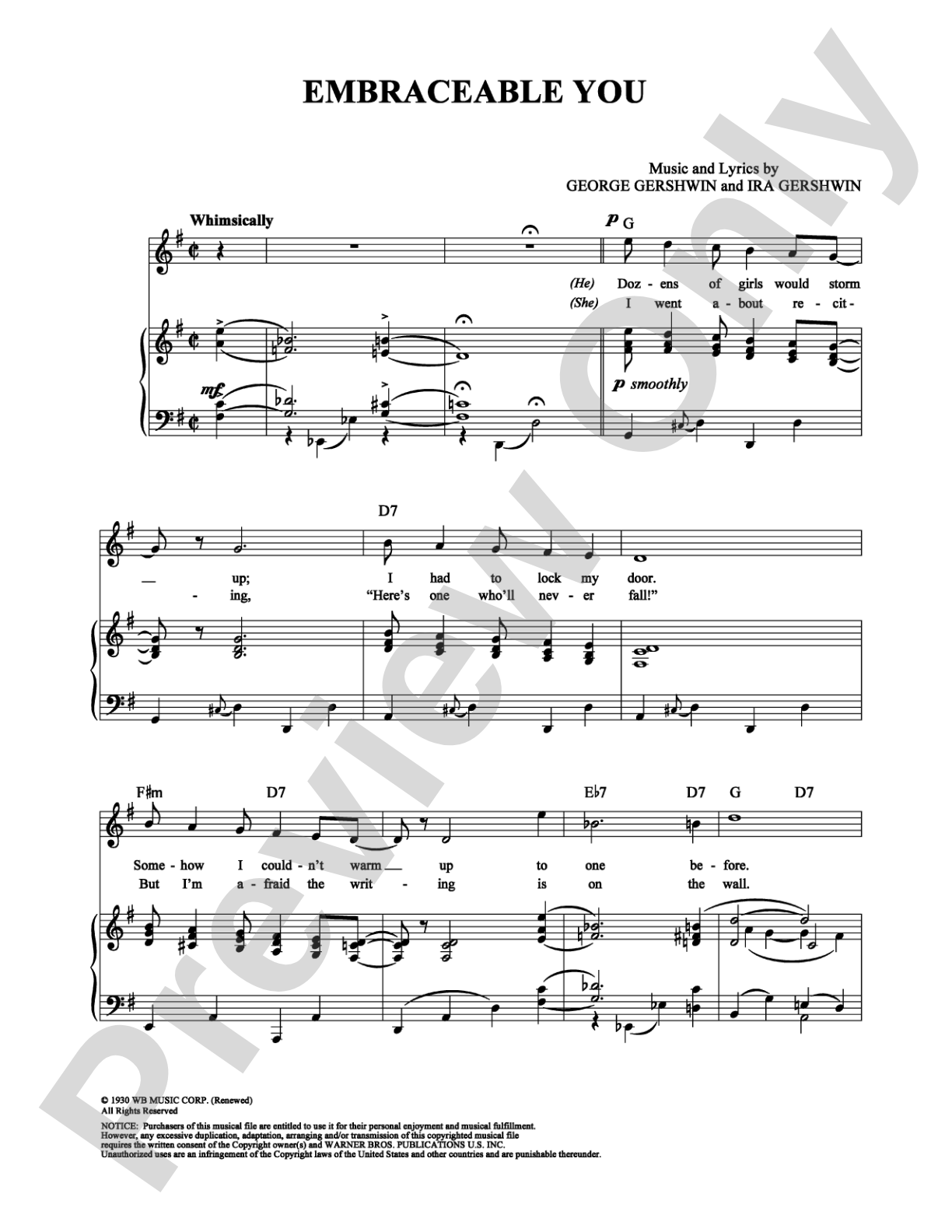 Embraceable You: Piano/Vocal/Chords Digital Sheet Music