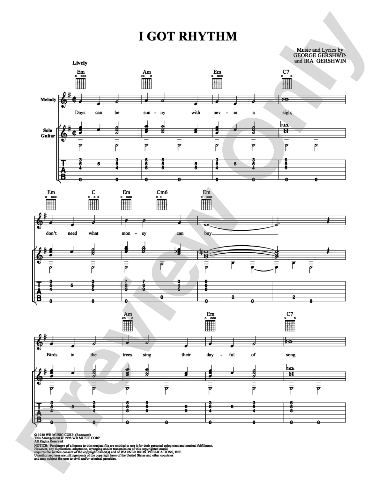 I Got Rhythm: Guitar TAB Digital Sheet Music